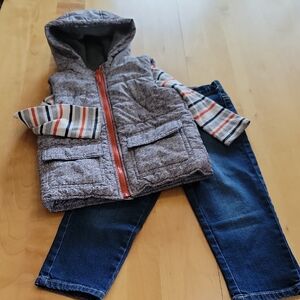 Little Me 3T 3 Piece Outfit Set Jeans Long Sleeve Striped Tee Zip Up Vest
